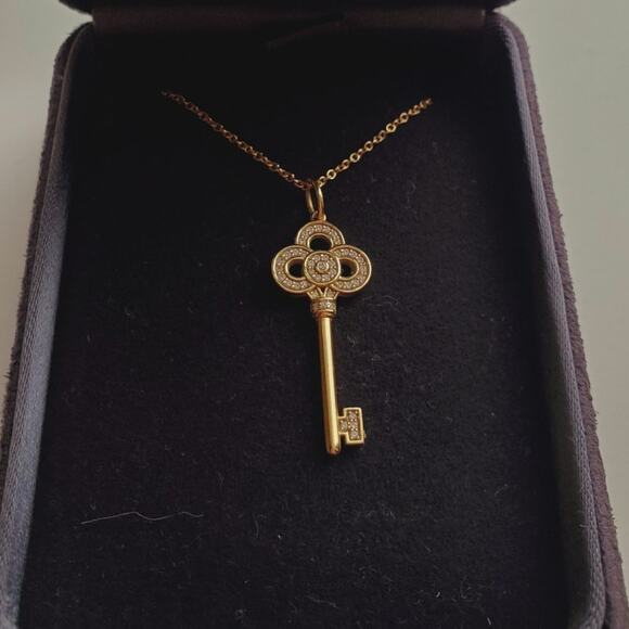 Tiffany & Co. 18k Yellow Gold Diamond Key Pendant Necklace with Box - Picture 2 of 9